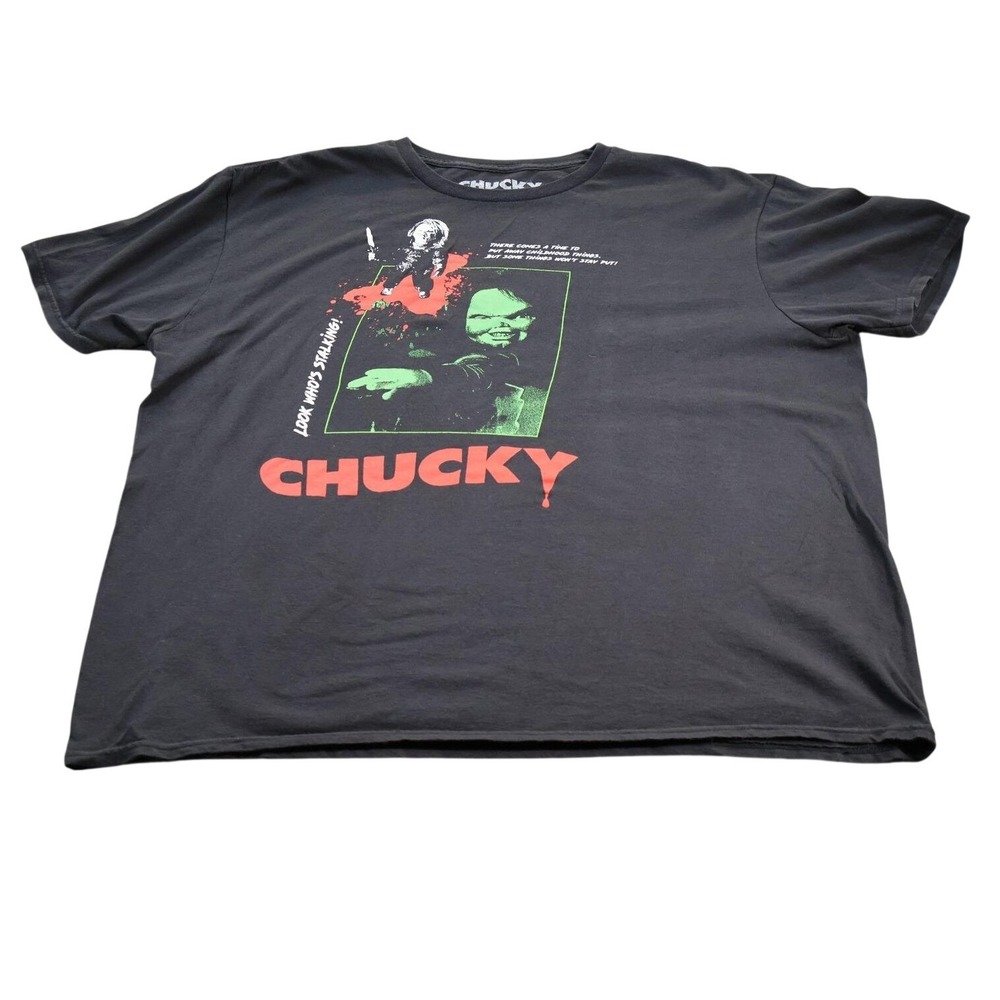 Chucky Shirt Mens XL Black Look Whos Stalking Childs Play Graphic Horror Tee